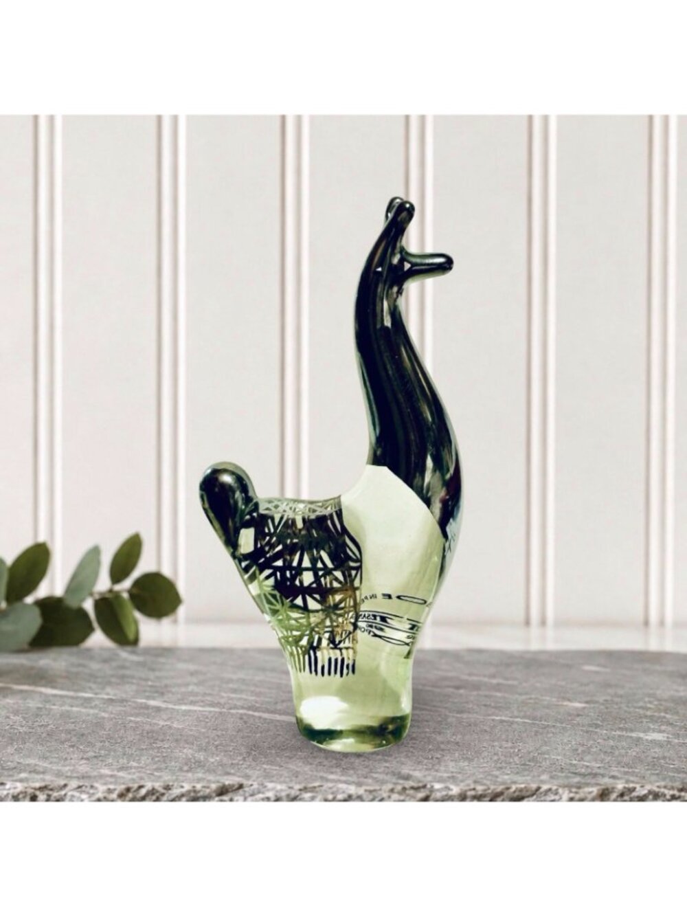 Llama Alpaca Crystal Figurine 925 Silver Overlay Hand Blown Smokey Glass Peru - Picture 2 of 6